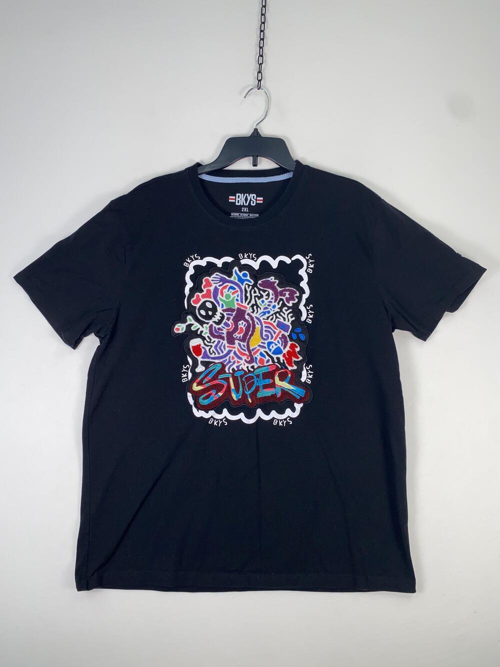 BKYS Shirt Mens 2XL Black Super Graphic Tee T-Shirt Streetwear Tagless Art